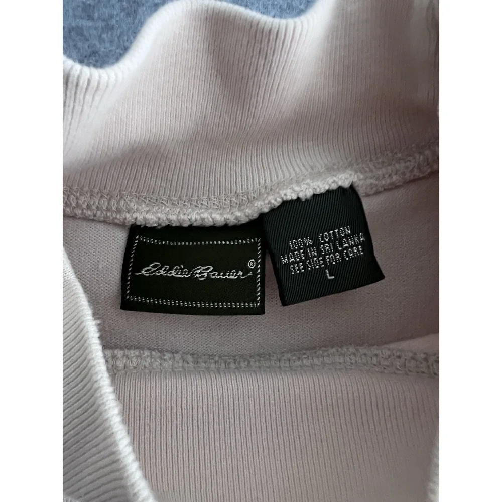 Eddie Bauer Mock Neck 100% Cotton L Long Sleeve Mens Shirt Beige Tan Putty Zip